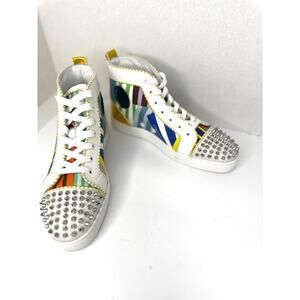 Christian Louboutin Louis Spikes Multicolor High-Top Sneakers EU 41.5 Leather